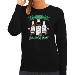 Foute Kersttrui/sweater voor dames - IJskoud bier - zwart - Christmas beer - kerst truien