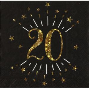Verjaardag feest servetten leeftijd - 10x - 20 jaar - goud - 33 x 33 cm - Feestservetten