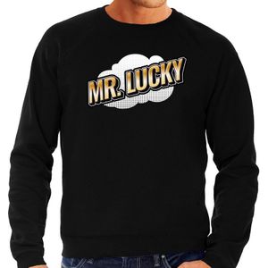 Mr. Lucky fun tekst sweater voor heren zwart in 3D effect - Feesttruien
