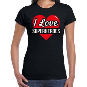 I love superheroes / superhelden verkleed t-shirt zwart voor dames - Outfit verkleed feest - Feestshirts
