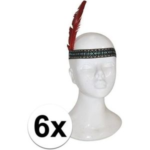 6x Voordelige indianen hoofdband met veer - Verkleedhoofddeksels