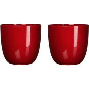 Mica Decorations Bloempot - 3x stuks - rood - keramiek - 10 x 9 cm - Plantenpotten