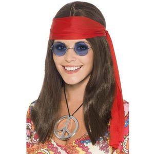 Hippie Flower Power dames verkleed set pruik met accessoires - Verkleedattributen