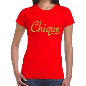 Chique goud glitter tekst t-shirt rood dames - Feestshirts