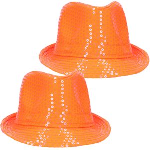 Verkleed hoedje Koningsdag/Nederland - 2x - oranje - volwassenen - met pailletten glitters - Verkleedhoofddeksels