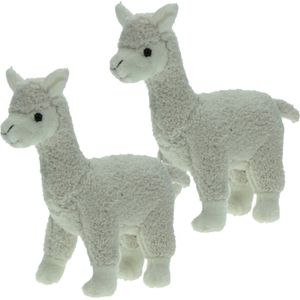 Set van 2x stuks pluche knuffel dieren witte Alpaca van 20 cm - Speelgoed knuffels - Top cadeau