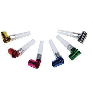 Blaas toeters - roltongen party toetertjes - 6x stuks - Metallic kleuren - papier - Roltongen