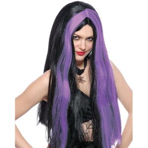 Funny Fashion Heksenpruik lang haar - zwart/paars - dames - Halloween - Verkleedpruiken