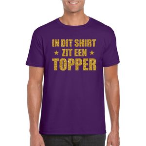 In dit shirt zit een Topper in gouden glitters t-shirt heren paars - Feestshirts