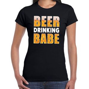 Beer drinking babe drank fun t-shirt zwart voor dames - Feestshirts