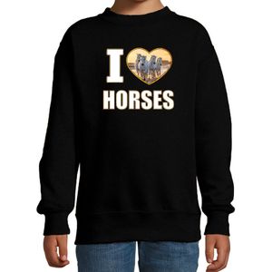 I love horses sweater / trui met dieren foto van een wit paard zwart voor kinderen - Sweaters kinderen
