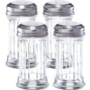 Zeller Peper en zout stel - 2x - glas/metaal - D5 x H9,5 cm - vaatjes/strooiers - Peper en zoutstel