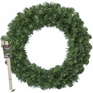 Kerstkrans 60 cm - groen - met messing zilveren hanger/ophanghaak - kerstversiering - Kerstkransen