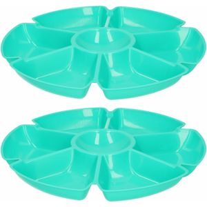 Excellent Houseware Hapjes/chips serveerschaal - 2x - turquoise - 29 cm - Serveerschalen/dienbladen