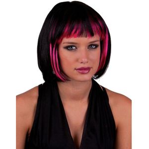 Funny Fashion Heksenpruik kort haar - zwart/roze - dames - Halloween - Verkleedpruiken