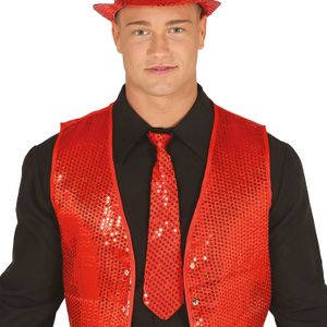 Carnaval verkleed stropdas met pailletten - rood - polyester - volwassenen/unisex - Verkleedstropdassen