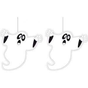 Set van 2x stuks halloween thema hangende spook/geest decoratie wit 30 cm - Hangdecoratie