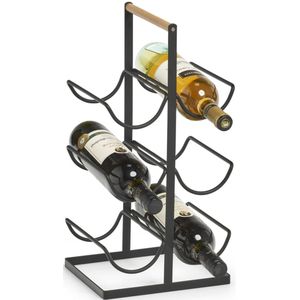 Zeller wijnrek - staand - 6 flessen - metaal - zwart - 46 cm - voor wijnflessen