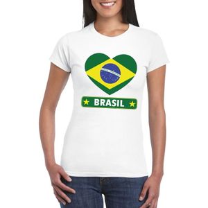 T-shirt wit Brazilie vlag in hart wit dames - Feestshirts