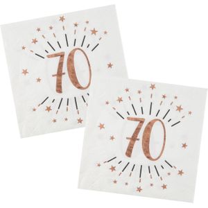 Verjaardag feest servetten leeftijd - 20x - 70 jaar - rose goud - 33 x 33 cm - Feestservetten