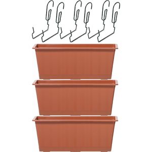 3x Kunststof Agro plantenbakken/bloembakken terracotta 6,5 liter met ophangbeugels - Plantenbakken