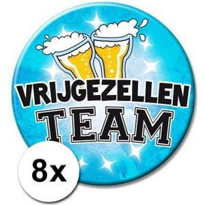 8 vrijgezellen team XXL blauwe buttons - buttons