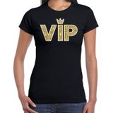 VIP goud glitter and glamour tekst t-shirt zwart voor dames - Feestshirts