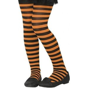 Verkleed panty zwart met oranje voor kinderen - Verkleedpanty