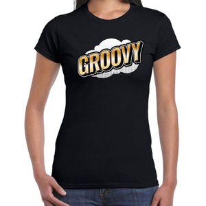 Groovy fun tekst t-shirt voor dames zwart in 3D effect - Feestshirts