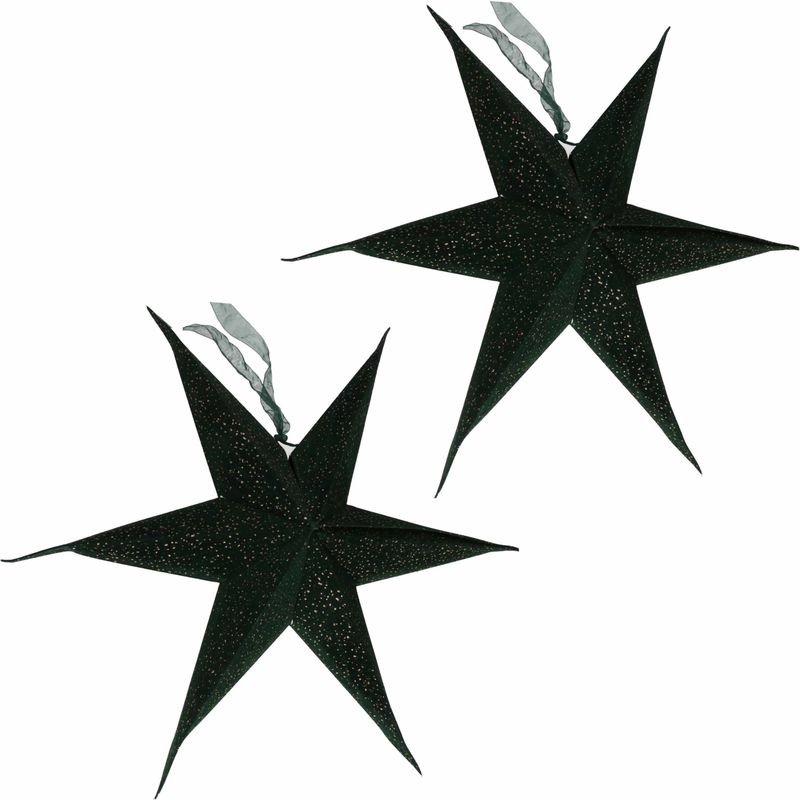 2x Kerstversiering groene kerststerren 60 cm met glitters - Kerststerren hangdecoraties - Kerstversiering