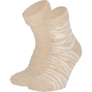 Apollo Dames bedsokken/huissokken - 2-pak - beige/wit - maat 36-41