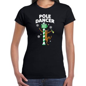 Foute humor Kerst T-shirt paaldanser rendier voor dames zwart - kerst t-shirts