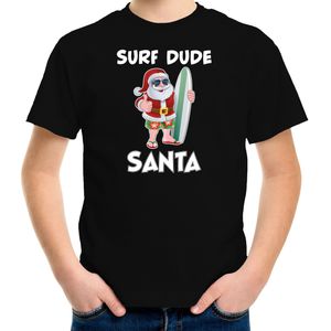 Surf dude Santa fun Kerstshirt / outfit zwart voor kinderen - kerst t-shirts kind