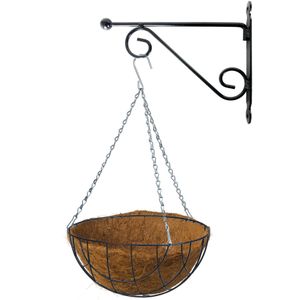 Hanging Basket 25 cm met Metalen Muurhaak en Kokos Inlegvel - Complete Hangmand set van Gietijzer