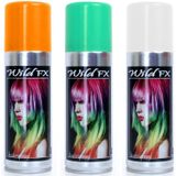 Set van 3x kleuren haarverf/haarspray van 125 ml - Groen, Oranje en Wit - Verkleedhaarkleuring