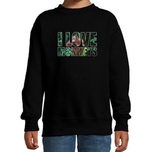 Tekst sweater I love monkeys met dieren foto van een orang oetan aap zwart voor kinderen - Sweaters kinderen