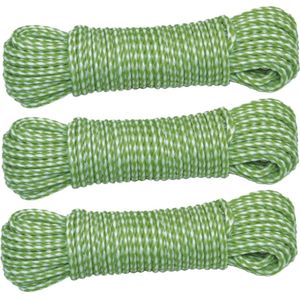 AMIG Paracord touw - 3x - 10 meter - D4mm - 100kg - PP/PE - lichtgroen/wit - Touw