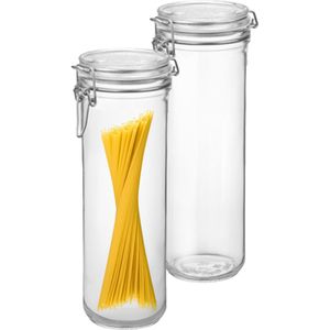 Spaghetti voorraad/weck pot - 2x - transparant - glas - 26 x 9 cm - 1,5 L - Bormioli Rocco - Weckpotten
