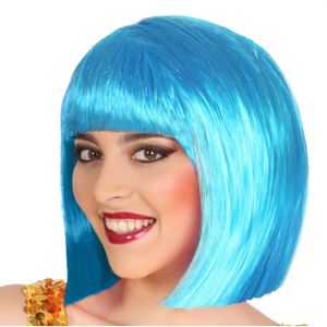 Verkleedpruik voor dames half lang haar - Blauw - Bob lijn - Carnaval/party - Verkleedpruiken