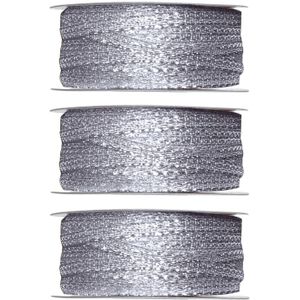 3x Hobby/decoratie metallic zilveren sierlinten 3 mm x 25 meter - Cadeaulinten