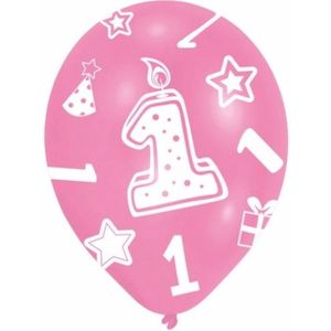 6x stuks roze ballonnen 1  jaar verjaardag feestartikelen - Ballonnen