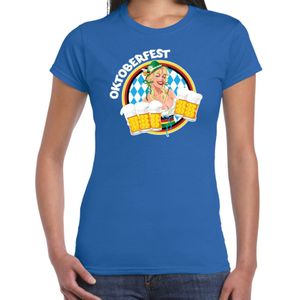 Oktoberfest verkleed t-shirt voor dames - Duitsland/duits bierfeest kostuum/kleding - blauw - Feestshirts