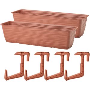 Balkon plantenbak Balustrade - 2x - incl ophangbeugels - kunststof - terracotta - L50 x B17 x H14 cm - Plantenpotten