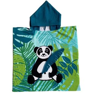 Bad cape/poncho voor kinderen panda print 60 x 120 cm microvezel - Badcapes