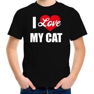 Katten t-shirt I love my cat / Ik hou van mijn kat / poes - zwart voor kinderen - T-shirts