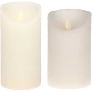 Set van 2x stuks Sneeuw Witte Led kaarsen met bewegende vlam - 12.5 en 15 cm - Sfeer stompkaarsen voor binnen