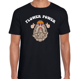 Jaren 60 Flower Power verkleed shirt zwart met hippie heren - Feestshirts