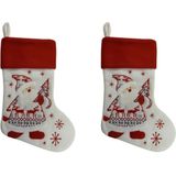 2x stuks kerstsok wit/rood pluche 45 cm kerstversiering/kerstdecoratie - Kerstsokken