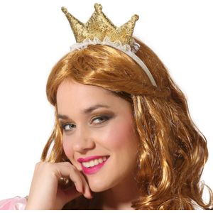Verkleed diadeem kroon - goud - mini hoedje - meisjes/dames - Prinses/Koningin - Verkleedhoofddeksels