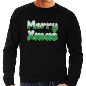 Merry xmas foute Kerstsweater / Kersttrui zwart voor heren - kerst truien